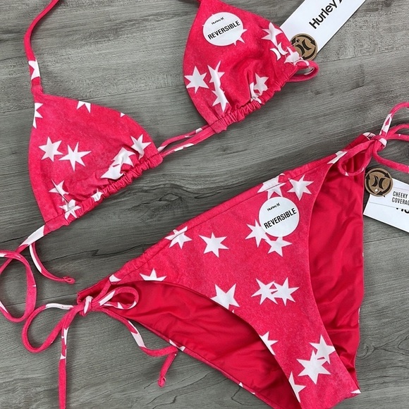 ☀️HURLEY☀️ RVSB ITSY BITSY BIKINI TOP RVSB TIE SIDE CHEEKY BOTTOM BIKINI - Picture 5 of 15